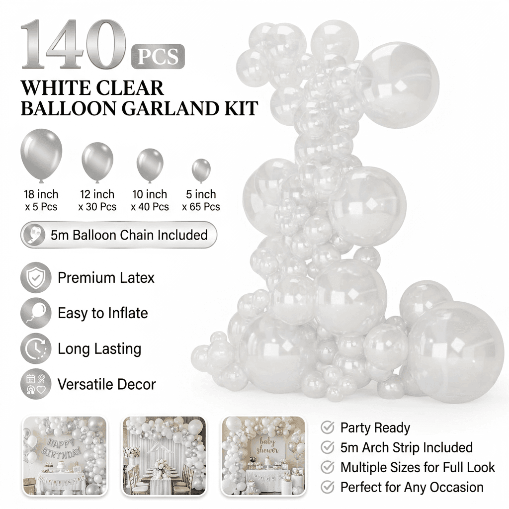 140-Piece Transparent Balloon Garland Kit Latex - Transparent Decoration