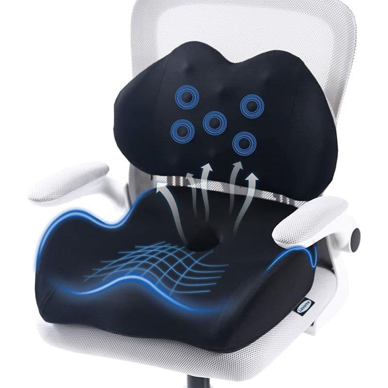 Memory Foam Seat Cushion & Lumbar Support Pillow Set - Ergonomic Office