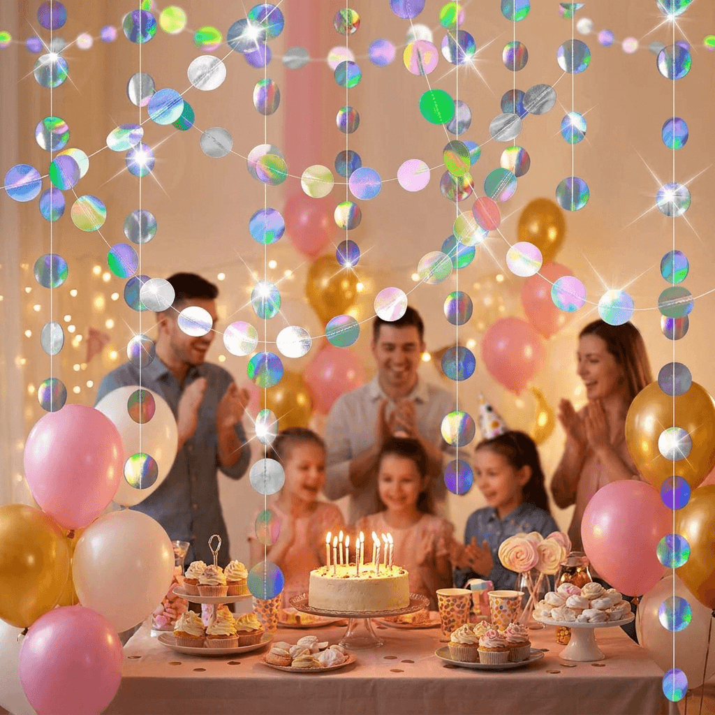 Iridescent Circle Garland 2 Pack 3m Each Holographic Hanging Party