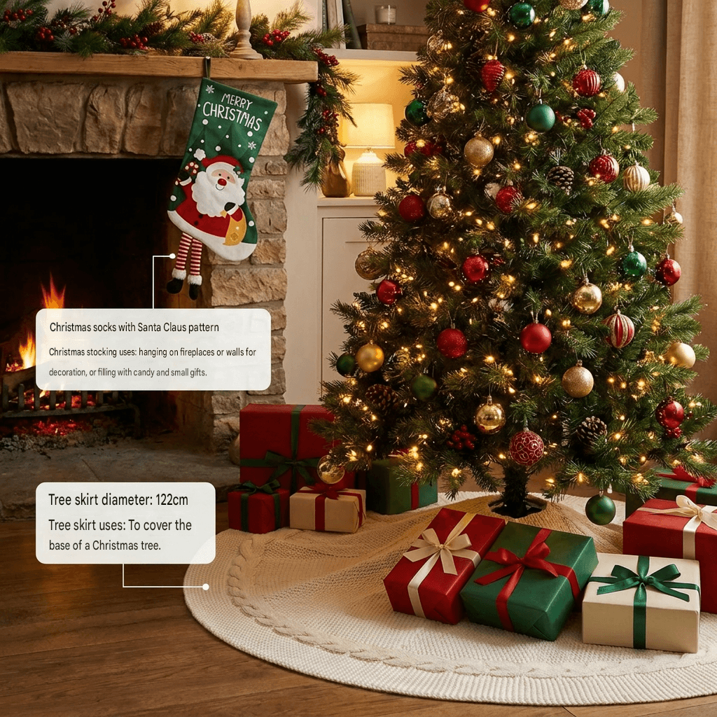 White Knitted Christmas Tree Skirt & Santa Stocking Combo Set Festive