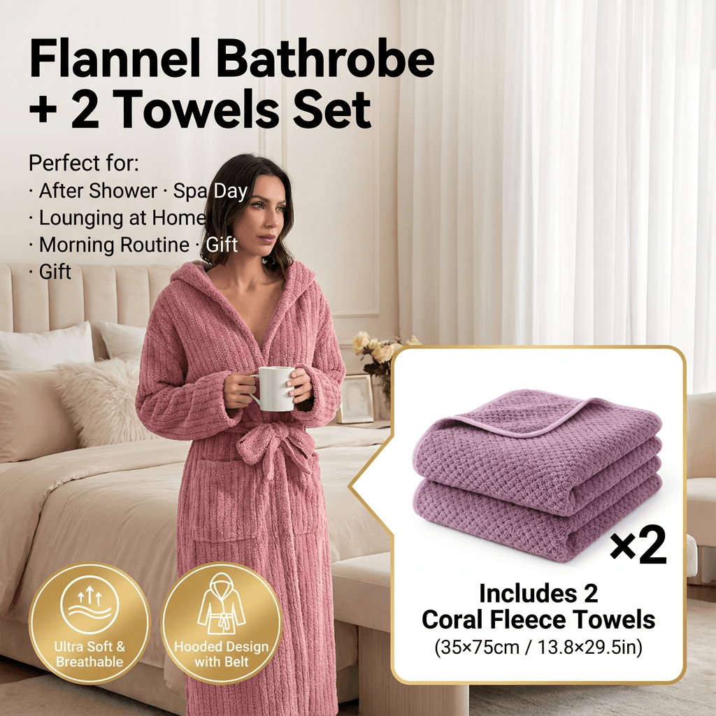 Women's Coral Fleece Hooded Bathrobe (S size) Set with 2 Pineapple Grid