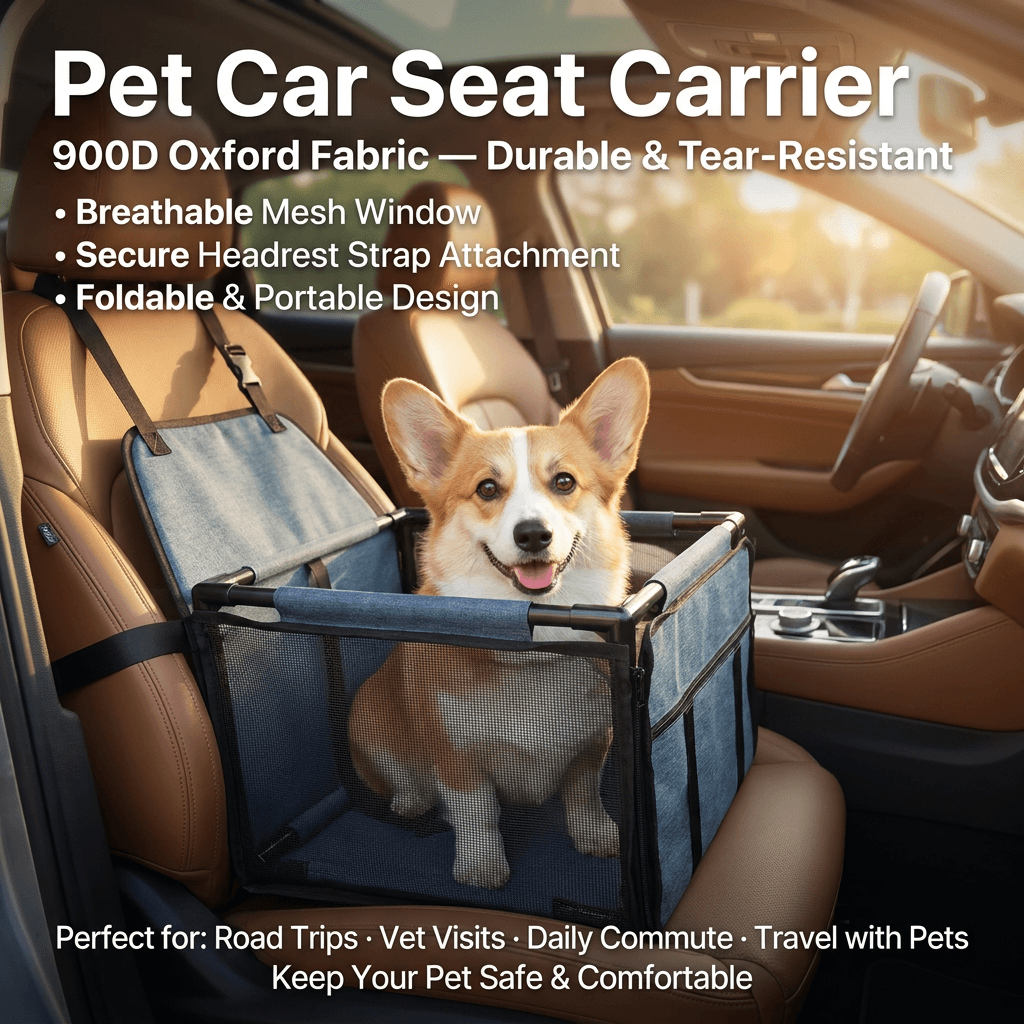 Blue Easy Install Dog Car Seat - Dark Blue Waterproof Foldable Dog & Cat