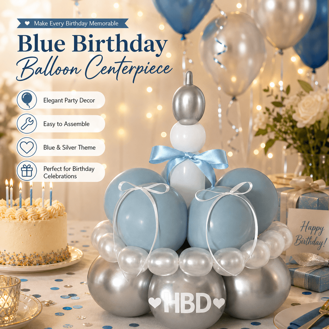 Birthday Cake Balloon Garland Kit (Blue Material kit) - DIY Party Decoration