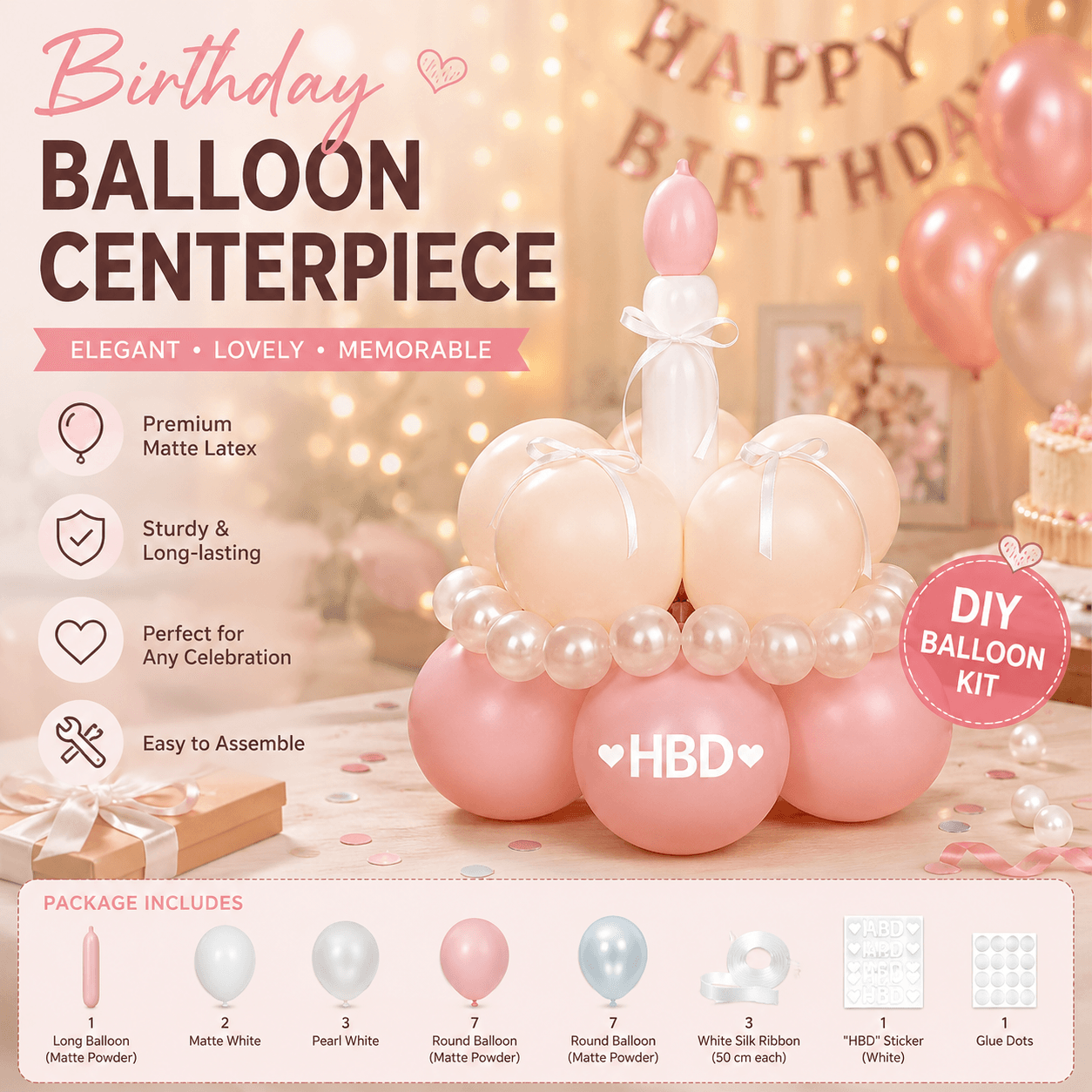 Birthday Cake Balloon Garland Kit (Pink Material kit) - DIY Party Decoration