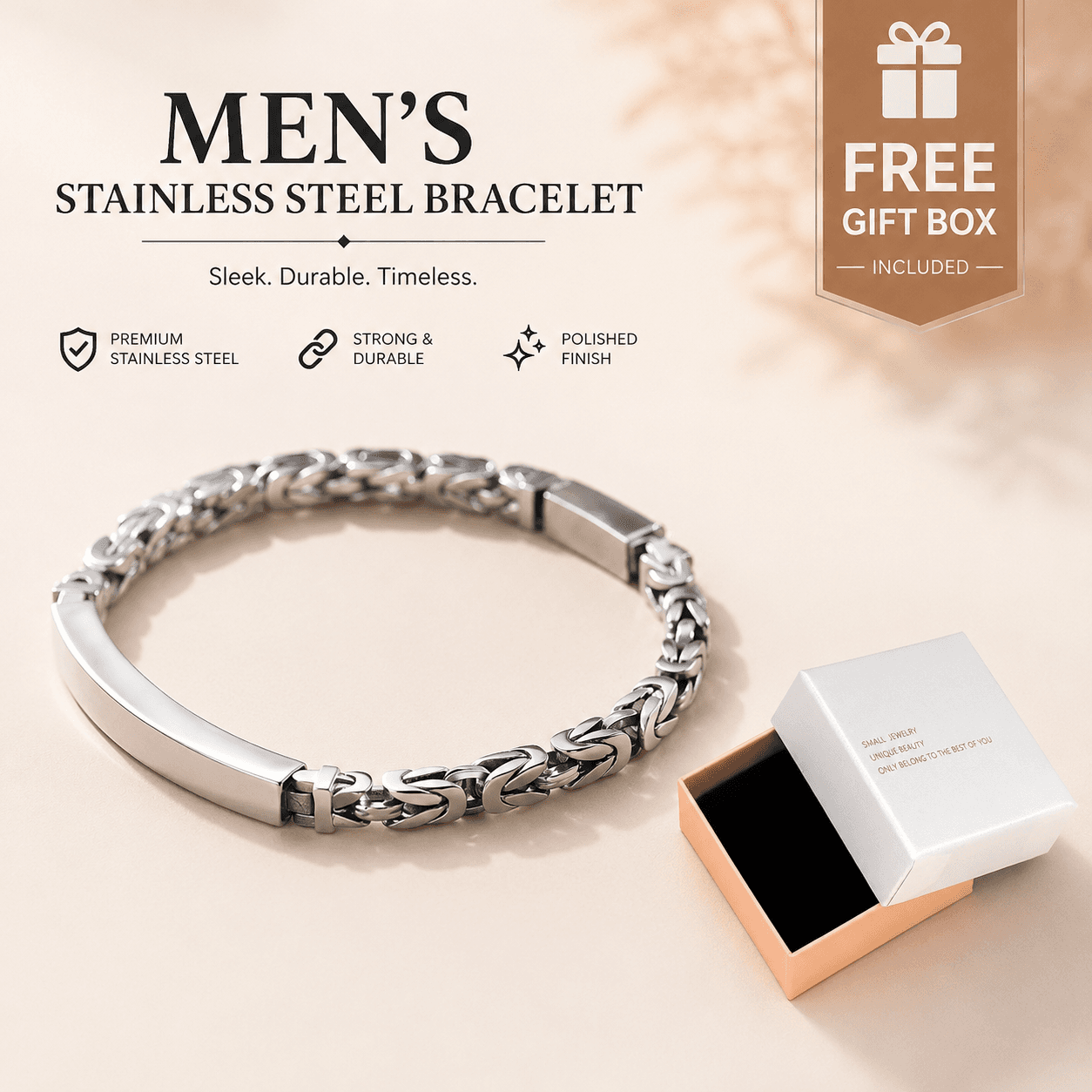 Men's Stainless Steel Byzantine Link Bracelet 20 cm - Size 20 cm 7.87in