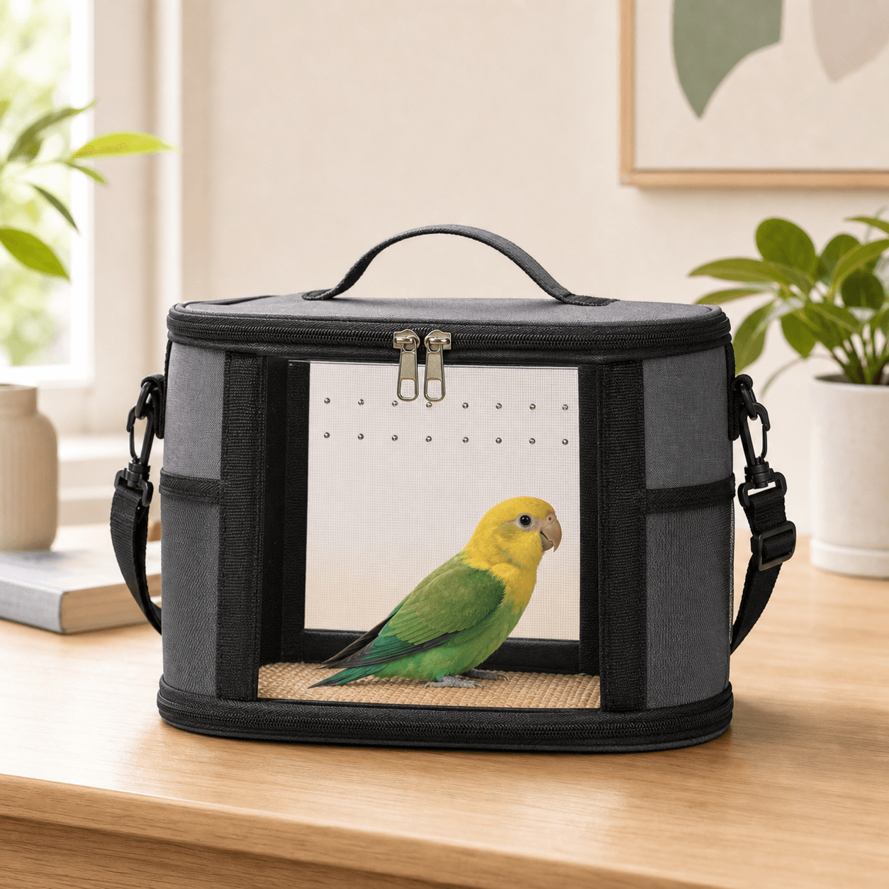 Small Animal Travel Carrier Bag - Grey Small Nylon and Plastic Portable Pet