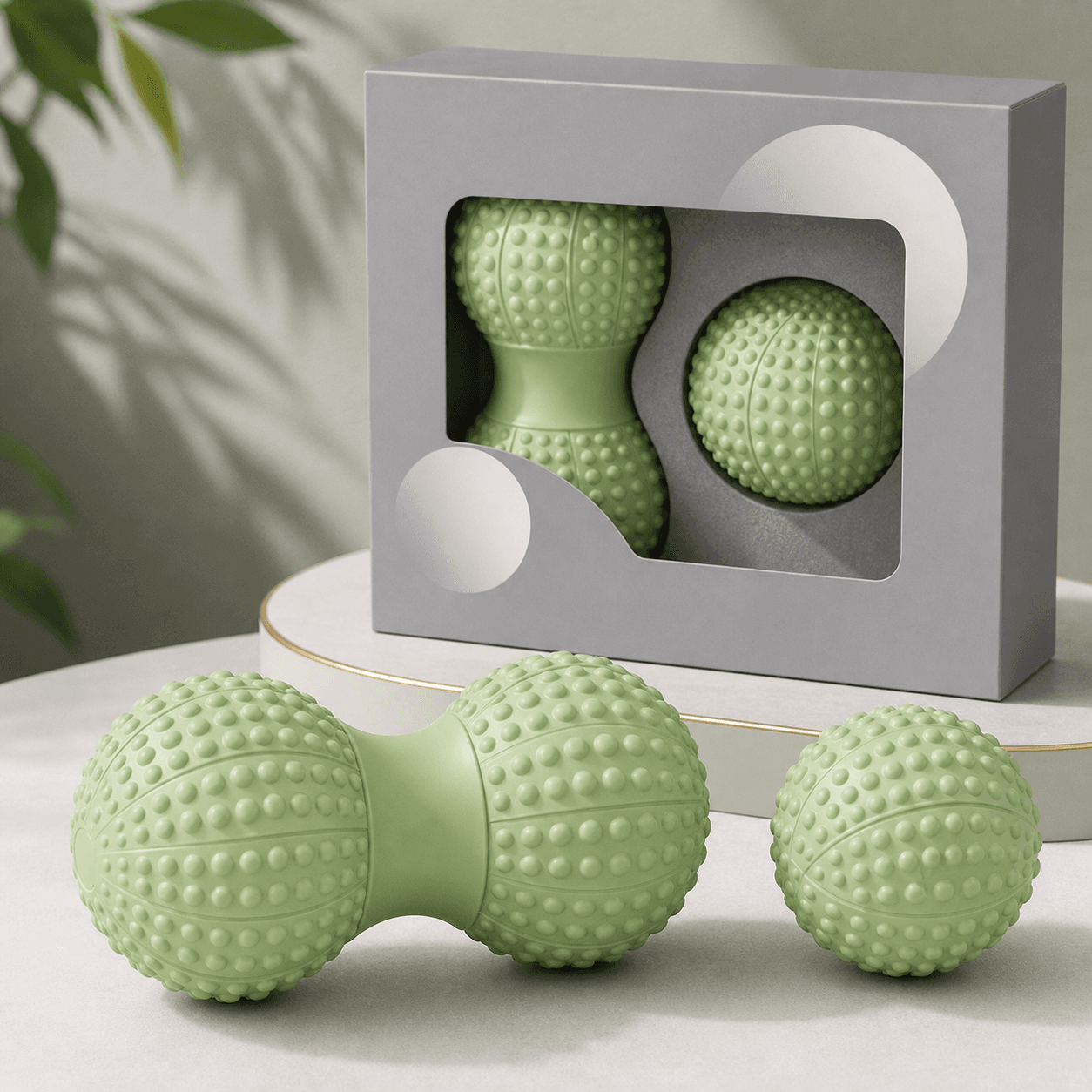 Green TPR Peanut Massage Ball Set - Dual Ball Self Massage Tool for Foot