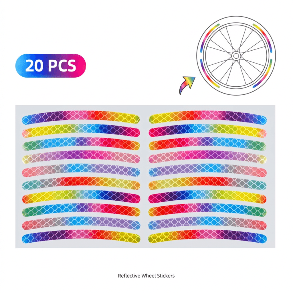 Rainbow Reflective Wheel Stickers - 20 Piece Long Strip Sticker Sheet