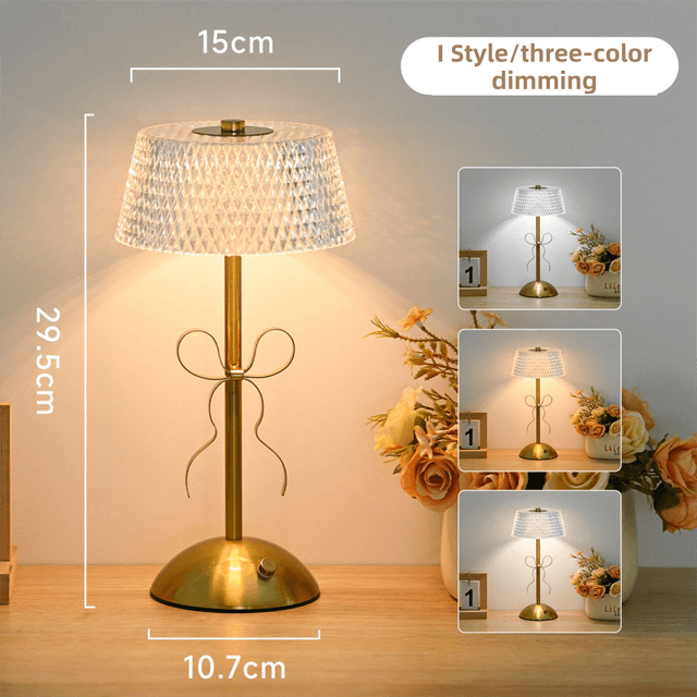 Creative Rechargeable Bow Table Lamp with Pleated Fabric Lampshade - Three
