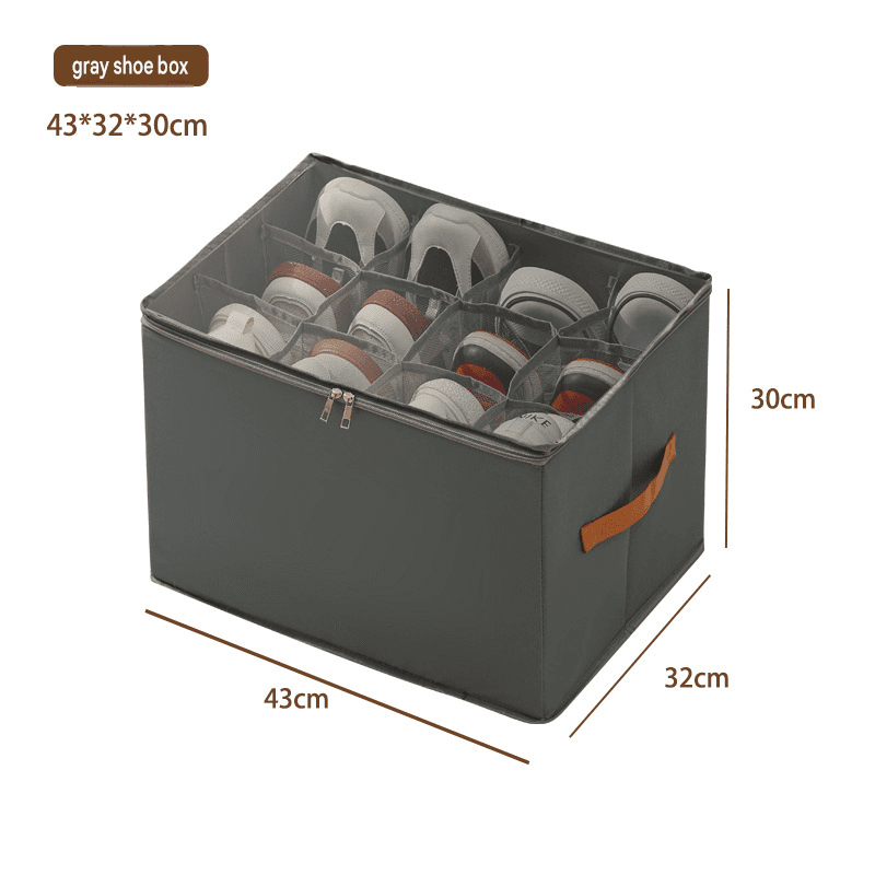 Gray Foldable Shoe Storage Box with Dustproof Clear Top Window, 12 Grid