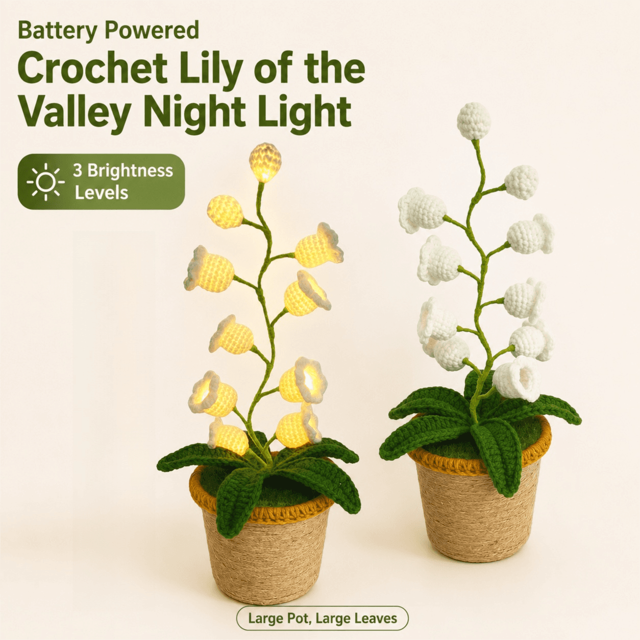 White Crochet Single Lily of the Valley Night Light - Handmade - White warm