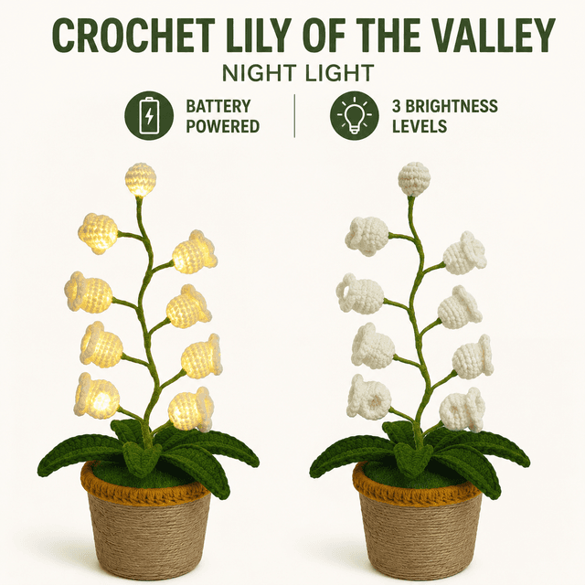 Beige Crochet Single Lily of the Valley Night Light - Handmade - Beige warm