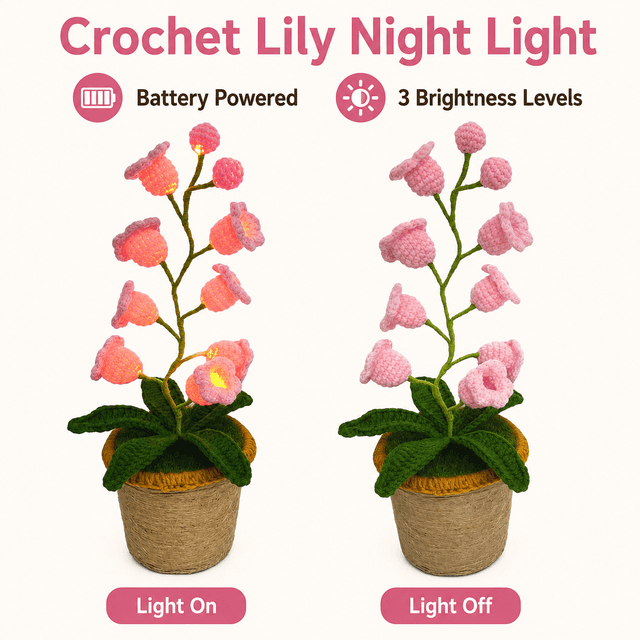 Pink Crochet Single Lily of the Valley Night Light - Handmade - Pink warm