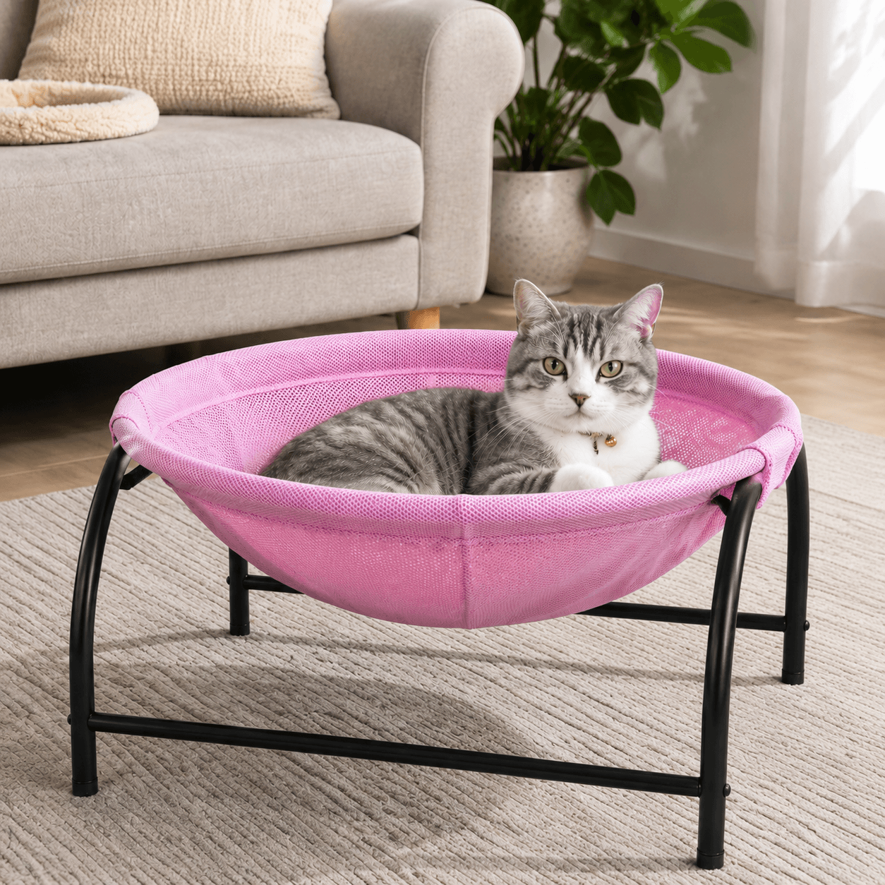 Pink Elevated Cat Hammock Bed - 45 × 42 × 23 cm Reinforced Iron Frame