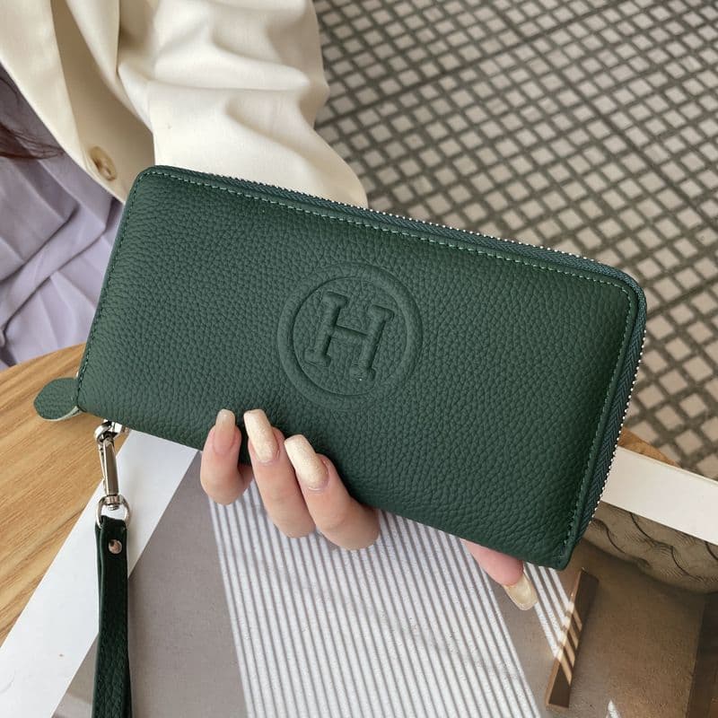 Green Women's Genuine Leather Long Wallet - Zip Closure Clutch Purse