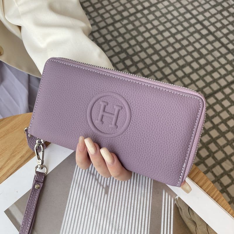 Purple Women's Genuine Leather Long Wallet - Zip Closure Clutch Purse