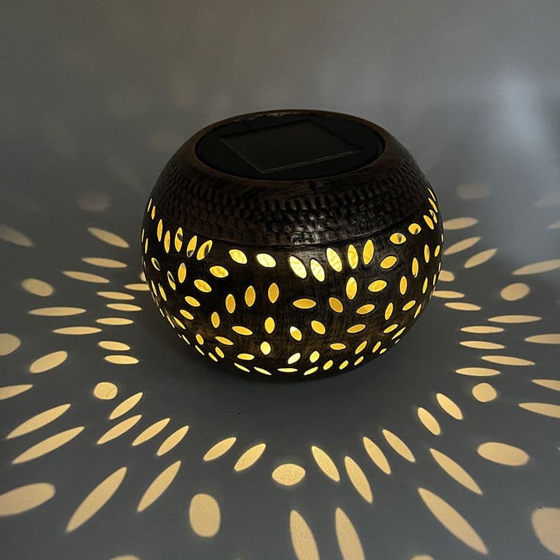 Black Iron Solar Powered Garden Light with Cut-Out Flower Deco - LED Oval