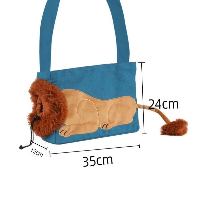 Lion Style Canvas Pet Carrier Blue Bag(small size 35 × 12 × 24 cm)