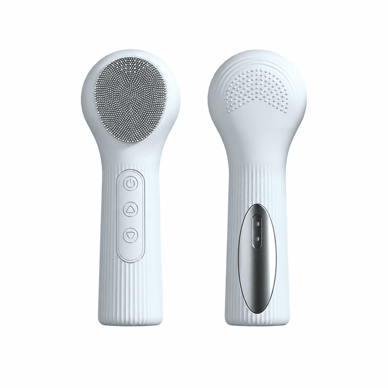 Blue Heated Silicone Facial Cleansing Brush - Dual Sided, Rechargeable, 3
