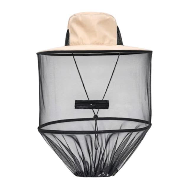 Beige Foldable Mosquito Net Fishing Hat with Storage Bag - Wide Brim Sun