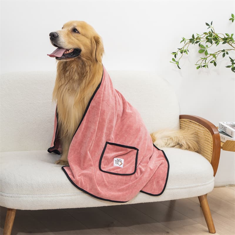 Pink 100 × 50 cm icrofibre Pet Bath Towel with Hand Pockets - Super