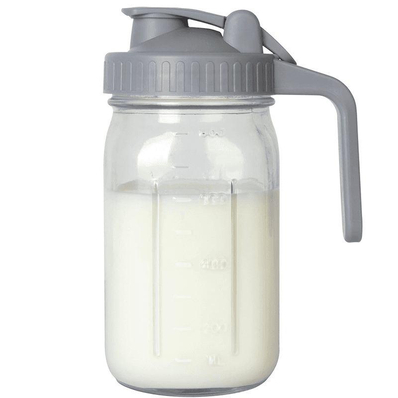 Grey Glass Mason Jar Pitcher 32oz with Flip Lid Pour Spout Milk Jug