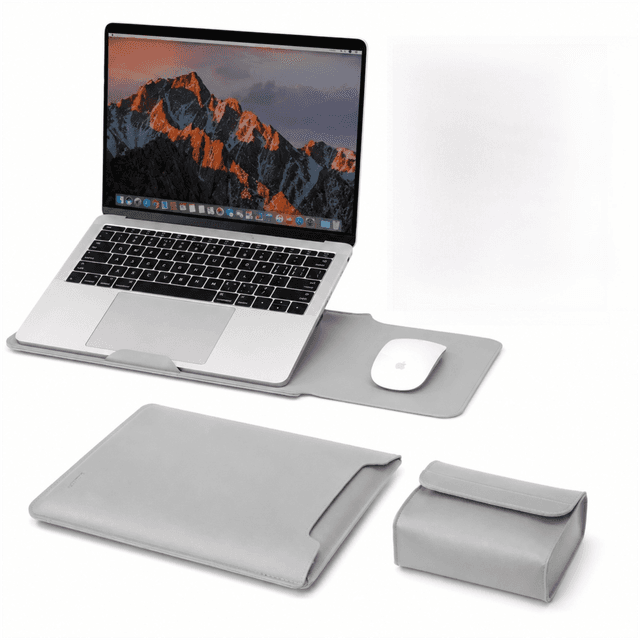 4 in 1 Grey Soft PU Leather Laptop Sleeve with Stand - Grey for 11inch