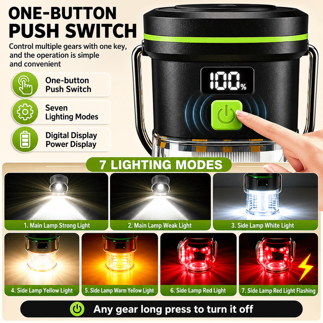 LY27 Black and Green Compact LED Camping Lantern with Spotlight and Ambient