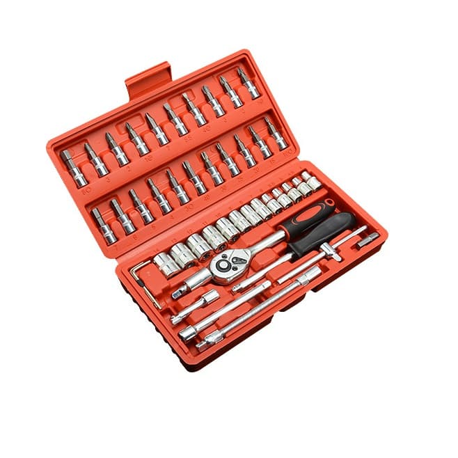 46-Piece Automotive Repair Tool Set - Carbon Steel Ratchet Wrench Socket Kit