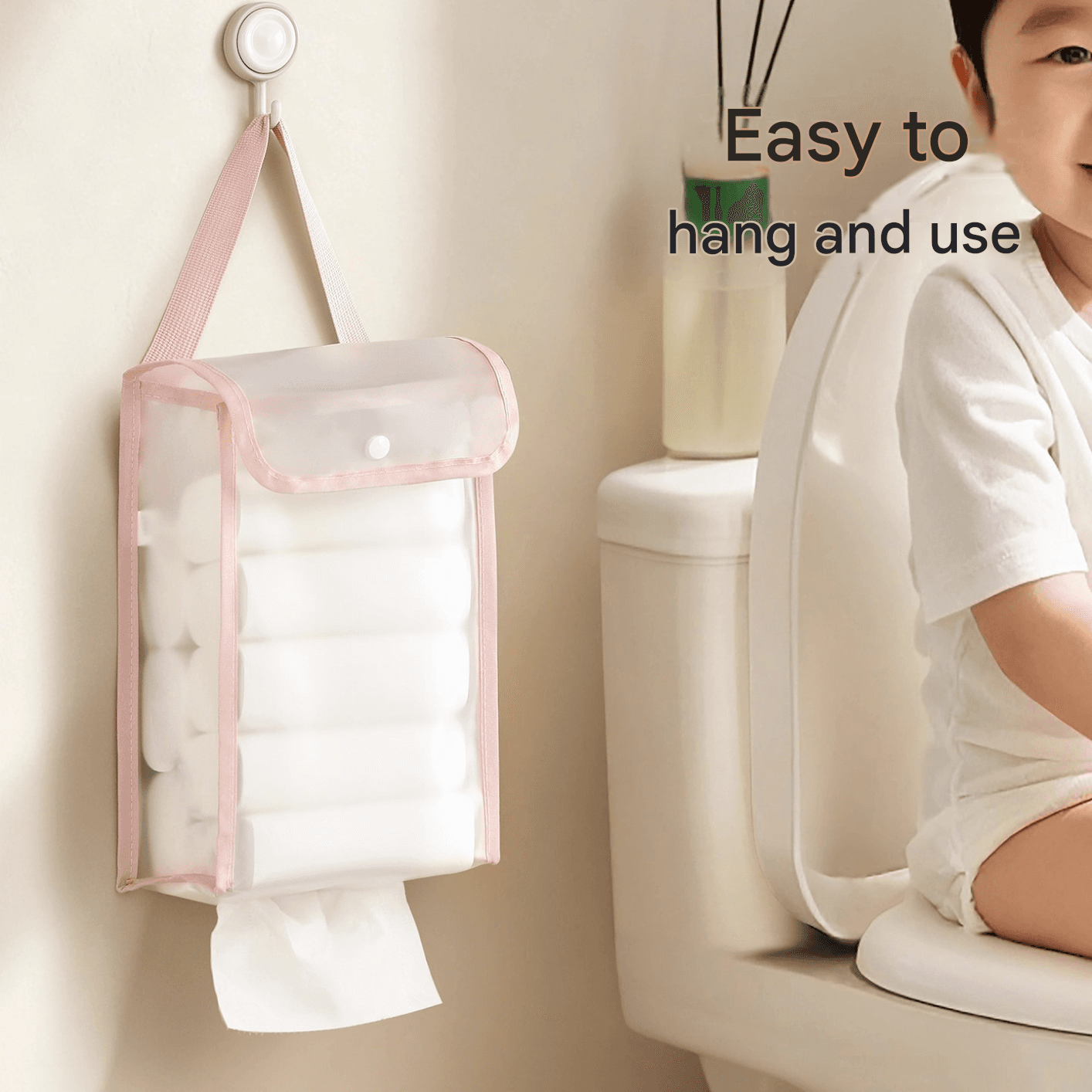 3-Piece White Wall Mounted Transparent Tissue Storage Bag Waterproof Hanging