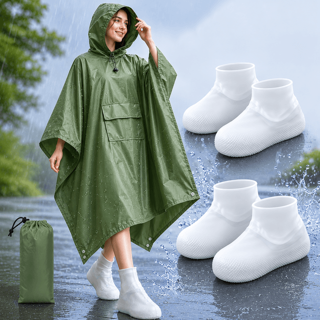 3-in-1 Green Camping Rain Poncho / Outdoor Shelter Tarp - Green Tarp