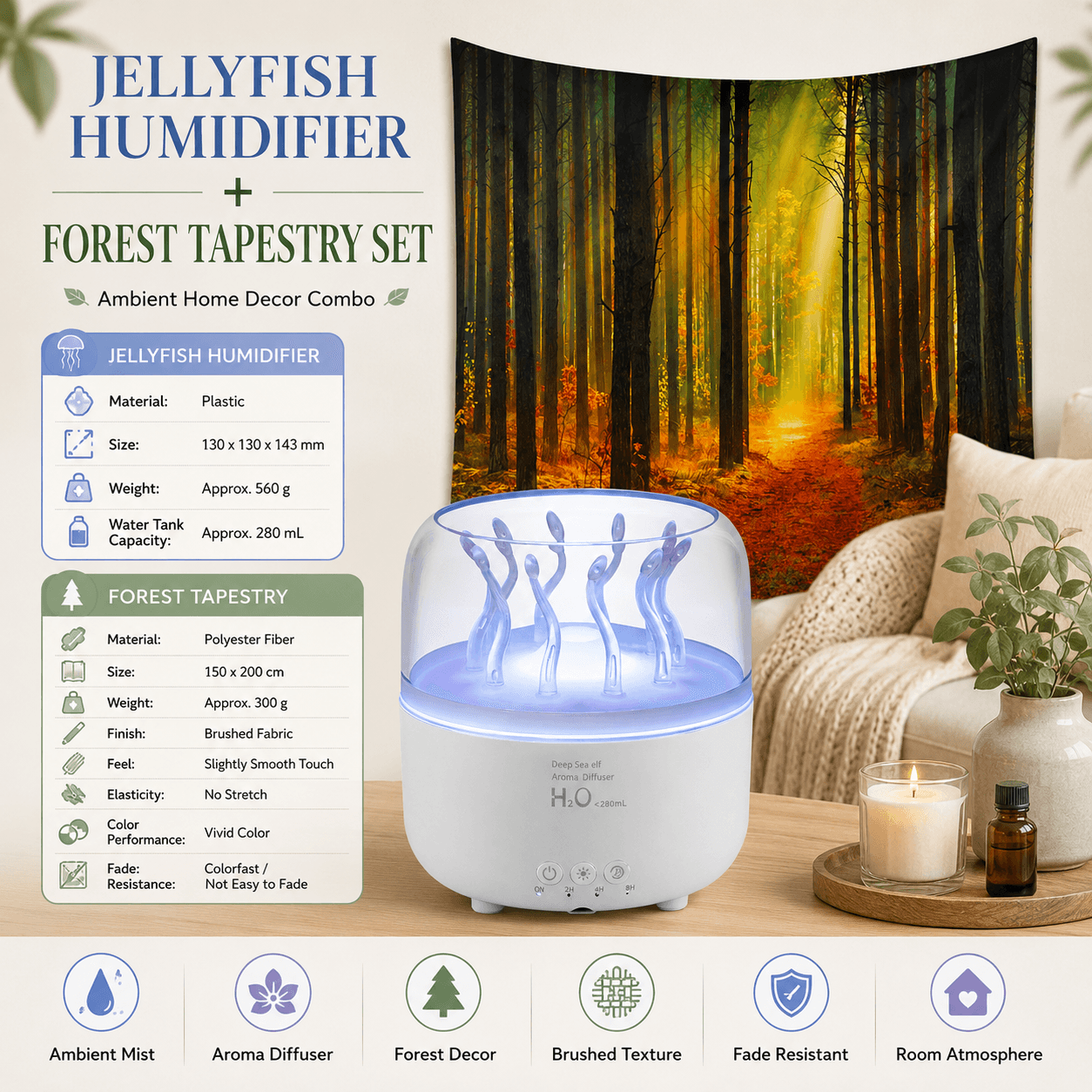 2 piece Cozy Home Duo set -White Jellyfish Humidifier - White Path