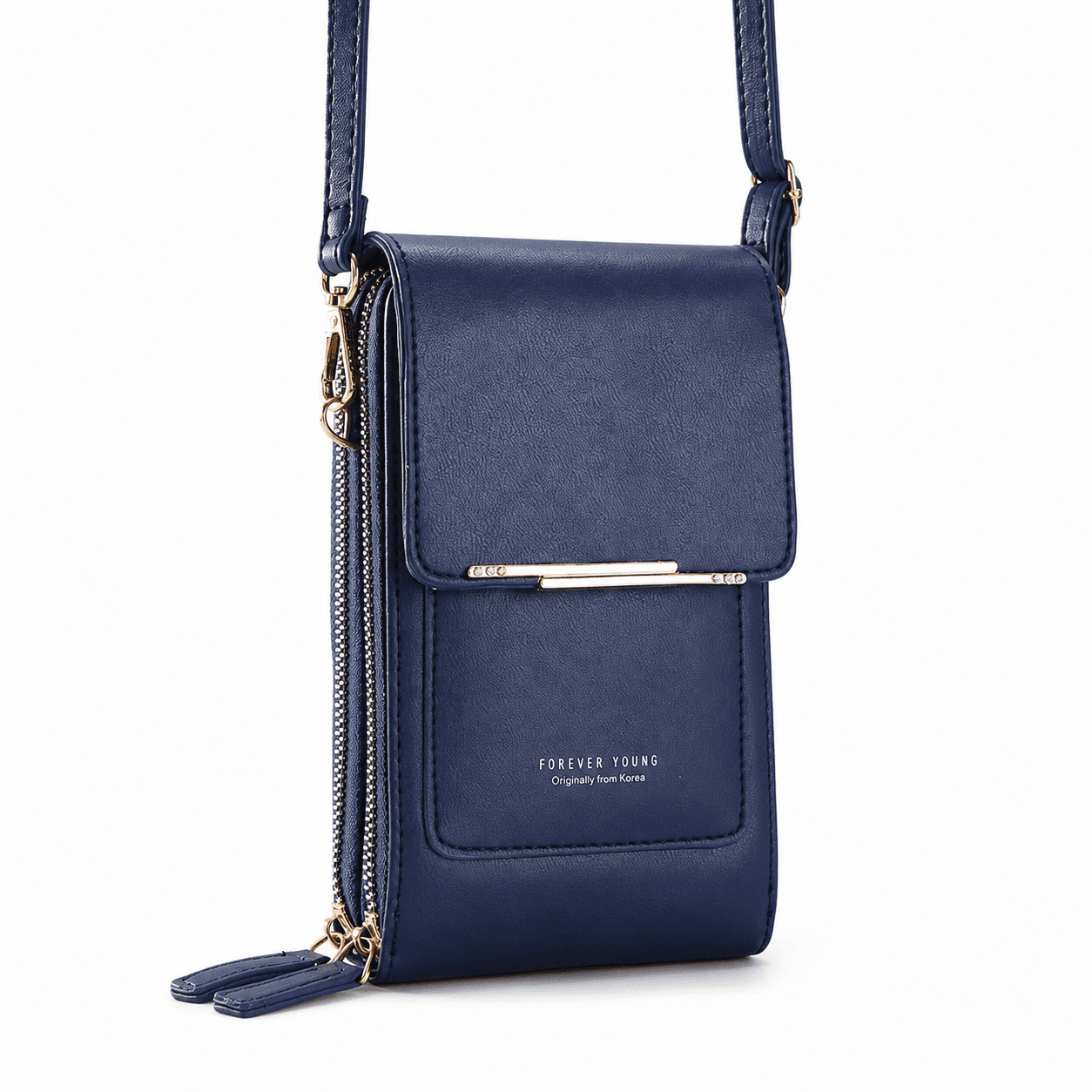 Blue Touch Screen Phone Wallet Crossbody Bag for Women Vertical PU Leather