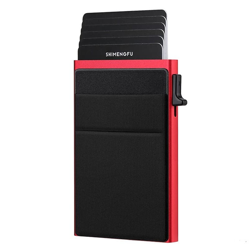 Red RFID Blocking Aluminum Wallet - Slim Pop Up Card Holder - 10+ Card