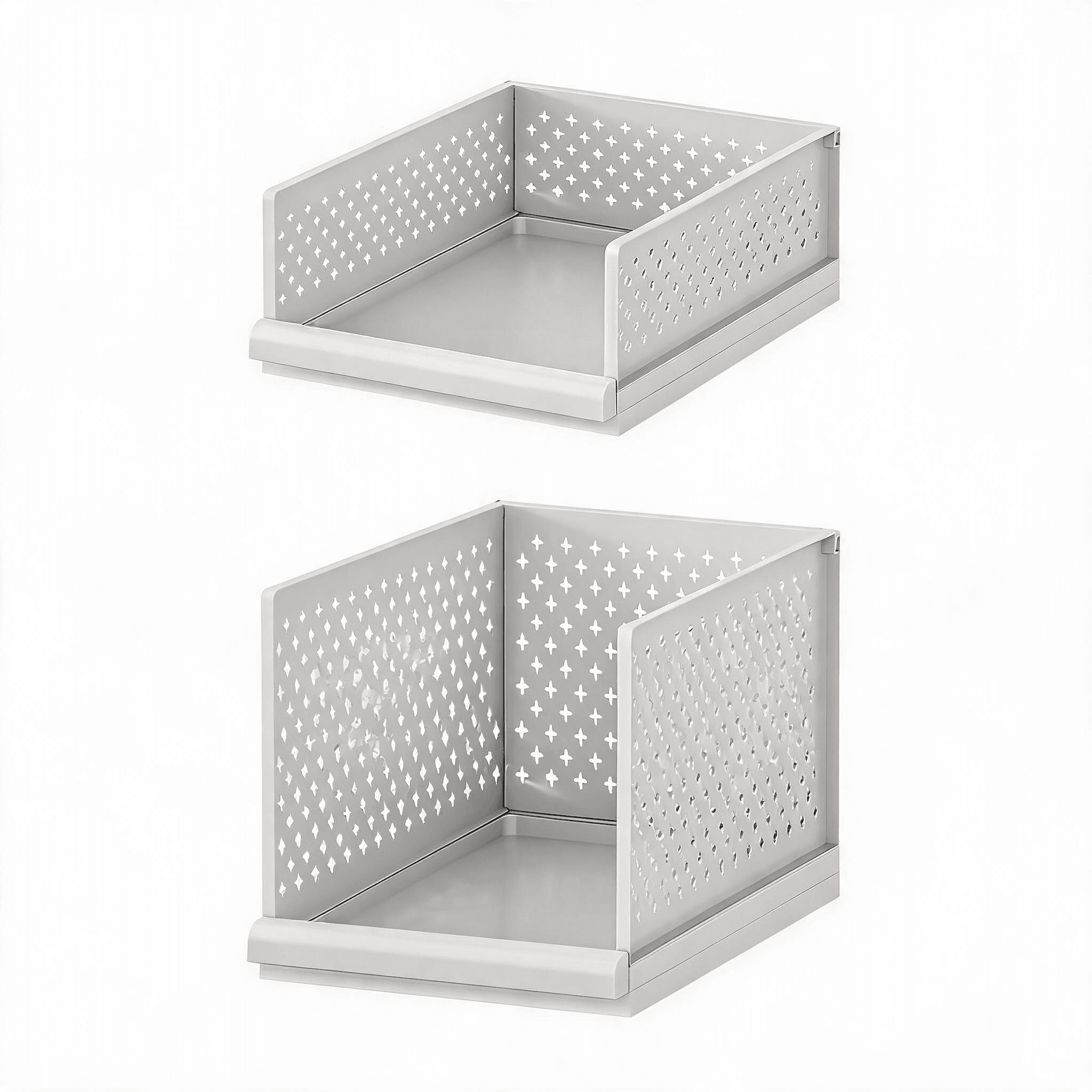 White Wardrobe Storage Organizers 2 Piece Set High & Low Pull-Out Drawer