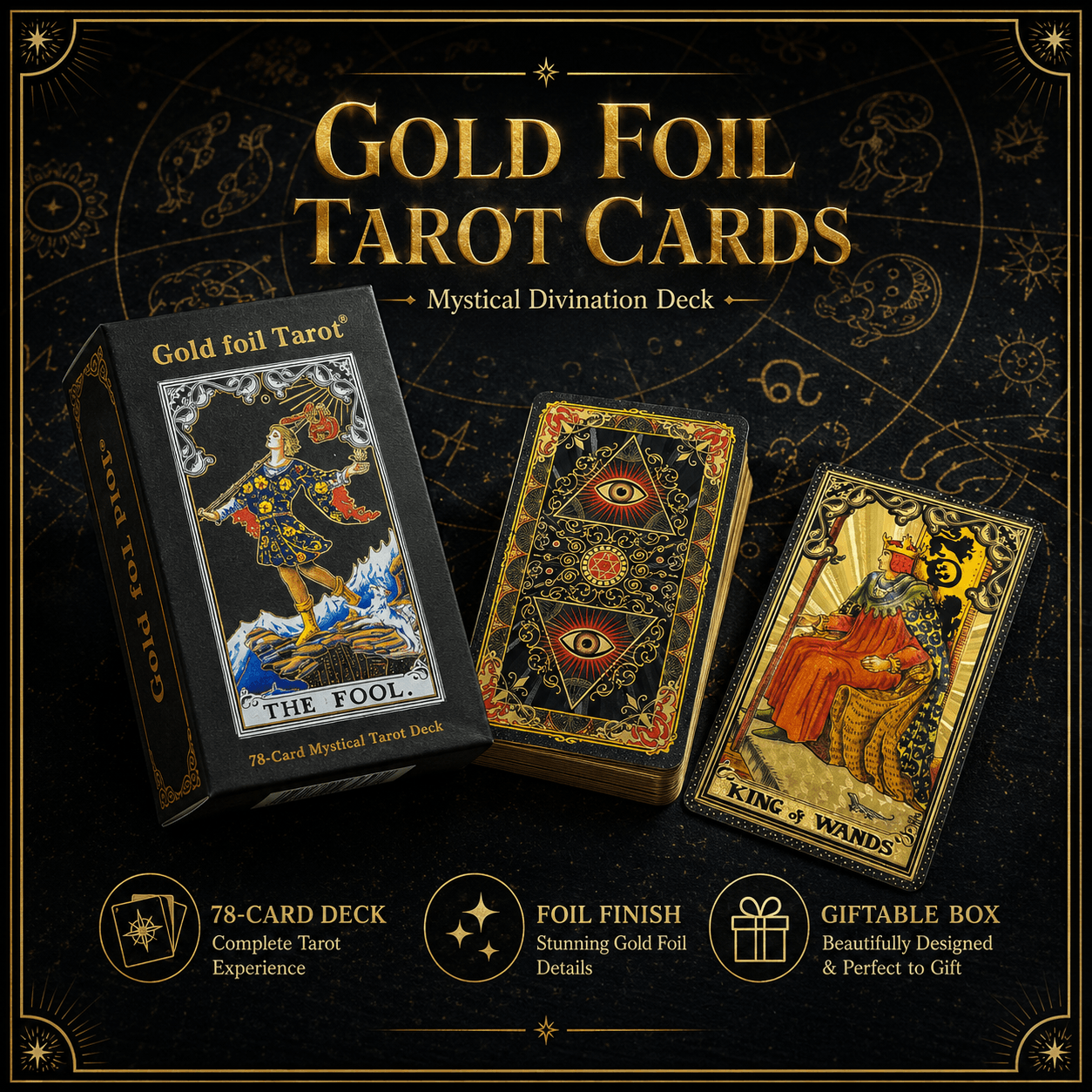 Gold Foil Tarot Cards Gilded Hexagram Paper Box Edition Waterproof PVC