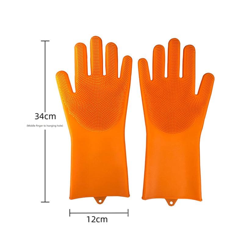Orange Silicone Pet Bathing Gloves - Pink Double-Sided Design for Cats