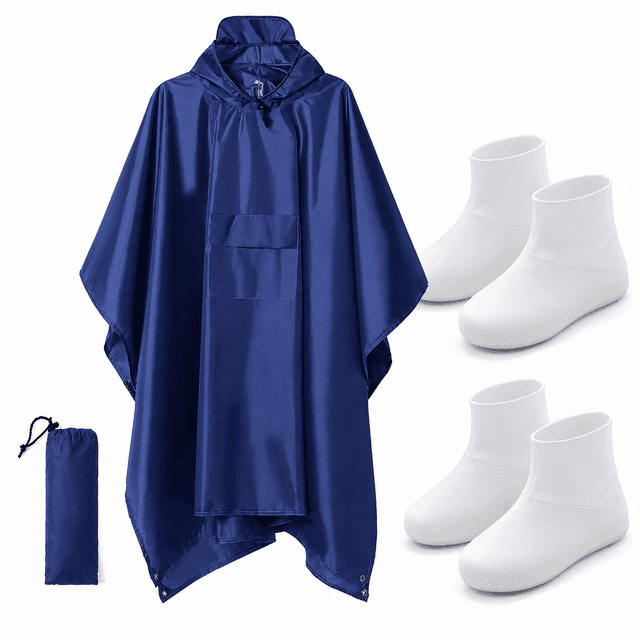 3-in-1 Blue Camping Rain Poncho / Outdoor Shelter Tarp / Ground - Blue Pairs
