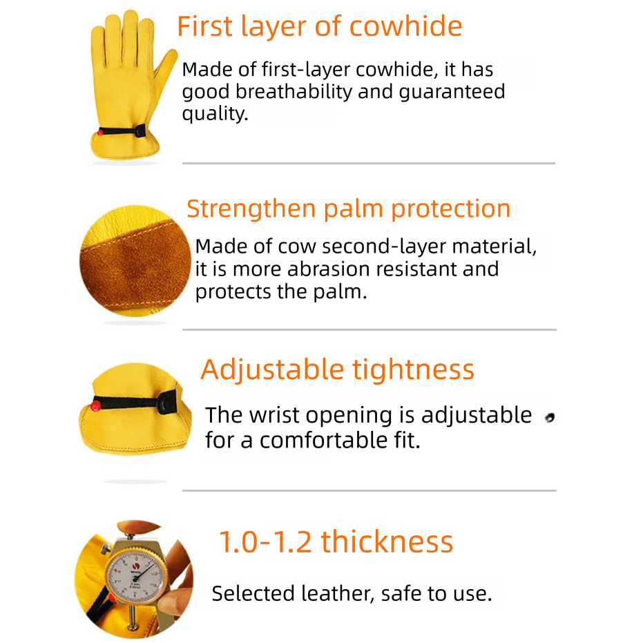 Size M Golden Yellow Top-Grain Cowhide Protective Work Gloves