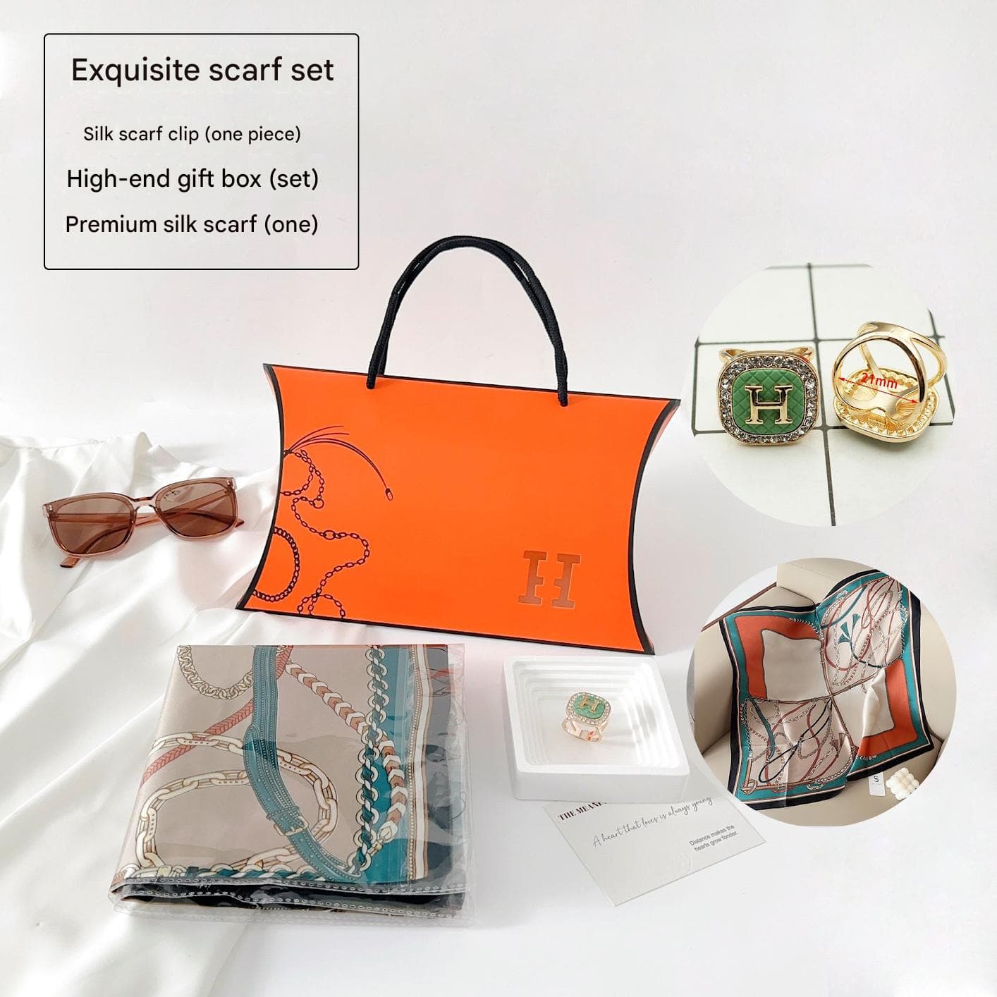 Colorful Chain Styles Korean Design 70 × 70 cm Imitation Silk Scarf Gift Set