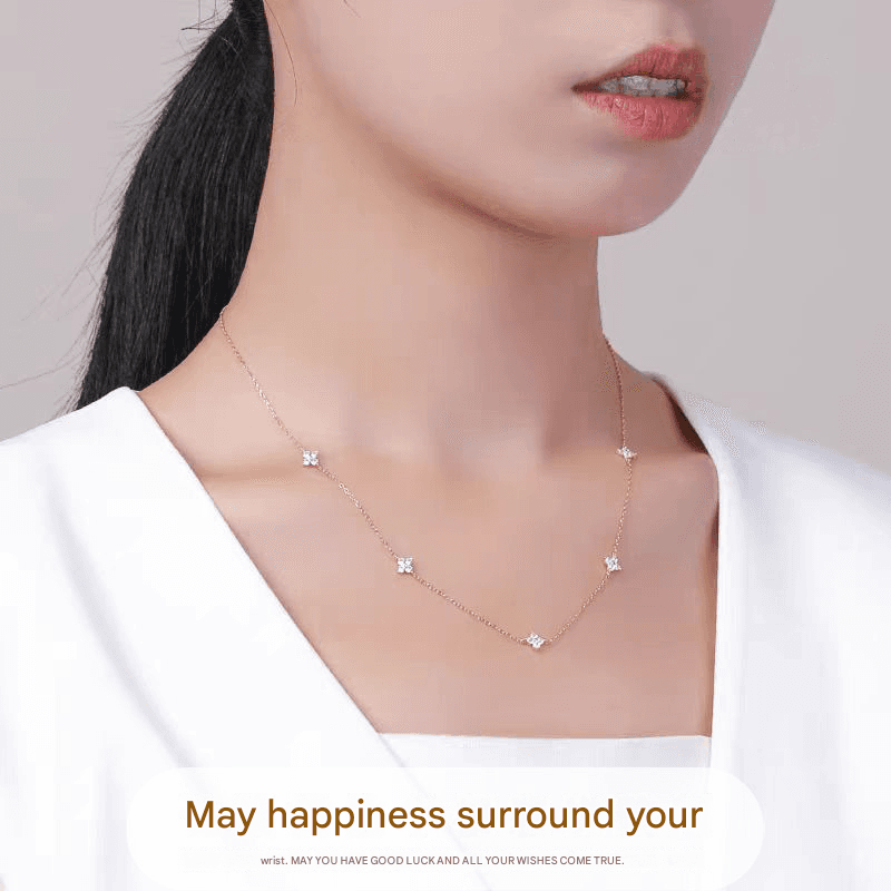 Gold Lucky Four Leaf Clover Necklace Women Delicate Clavicle - Gold Necklace