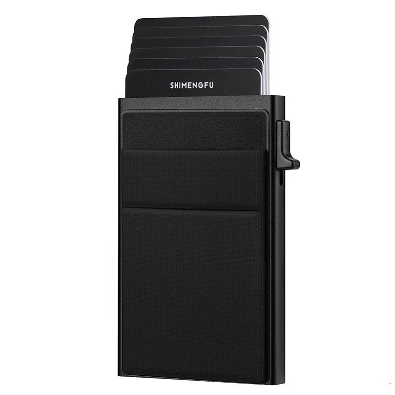 Black RFID Blocking Aluminum Wallet - Slim Pop Up Card Holder - 10+ Card