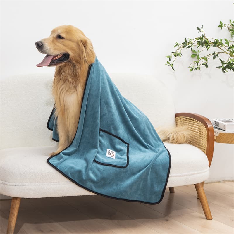 Blue-green 100 × 50 cm icrofibre Pet Bath Towel with Hand - Blue green