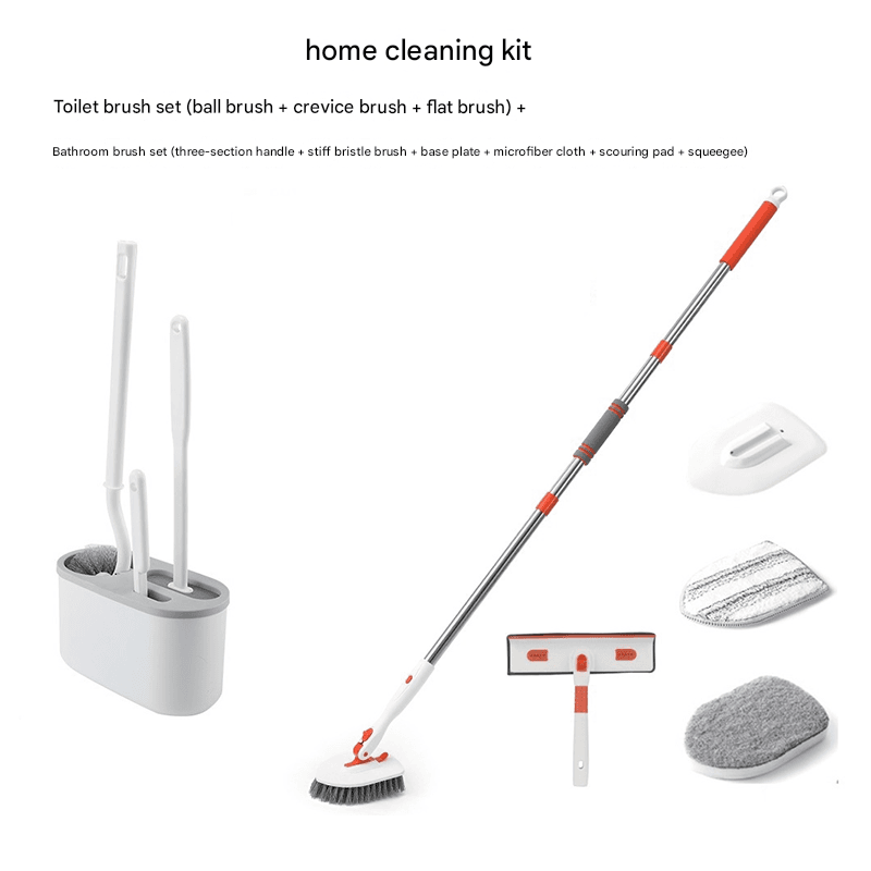 9-piece White and Orange Complete Home Cleaning Brush Set - Stainless Steel