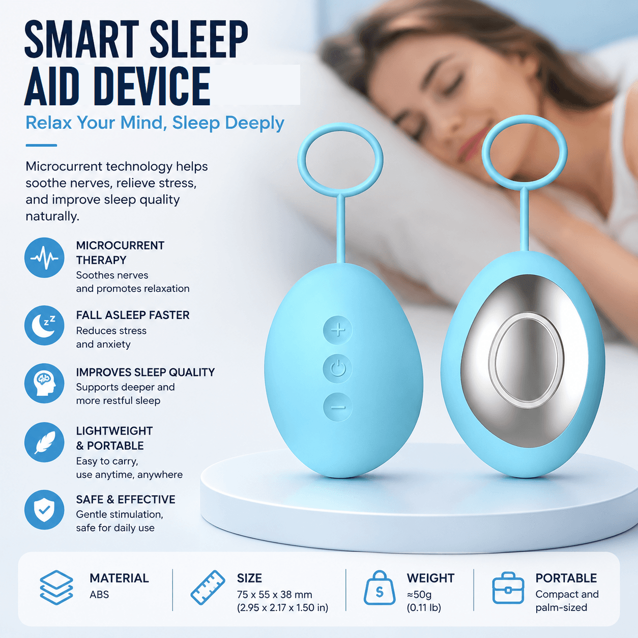 Blue Portable Handheld Sleep Aid Device - CES Microcurrent Relaxation Tool