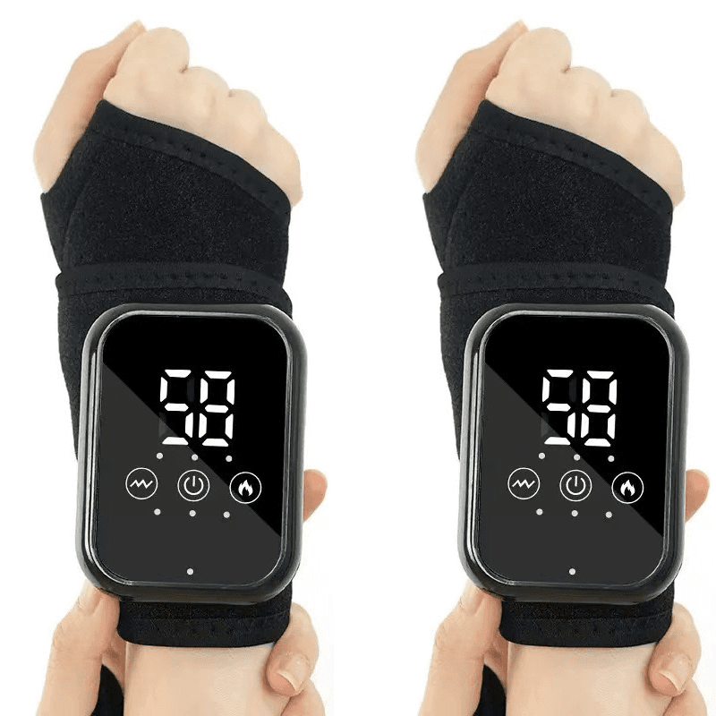 Black 2-piece Electric Heating Wrist Massager with Vibration and Hot
