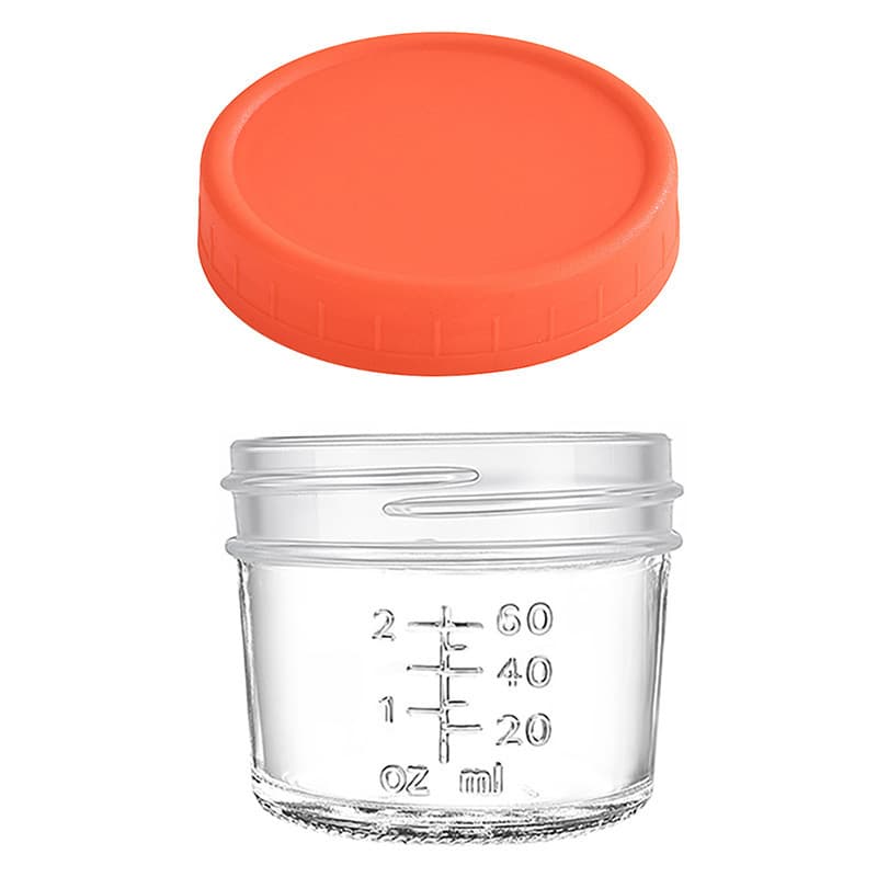 Orange lid 4oz Glass Storage Jars with Leakproof Lids and Measurement Marks