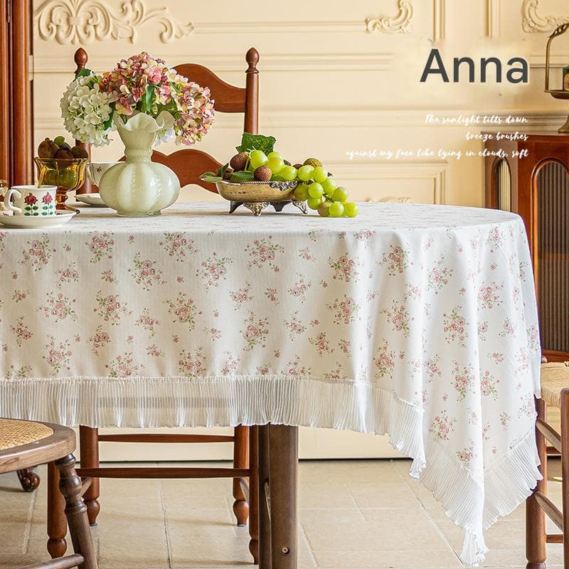 cream-colored 90*90 Dimensions include lace French Vintage Tablecloth