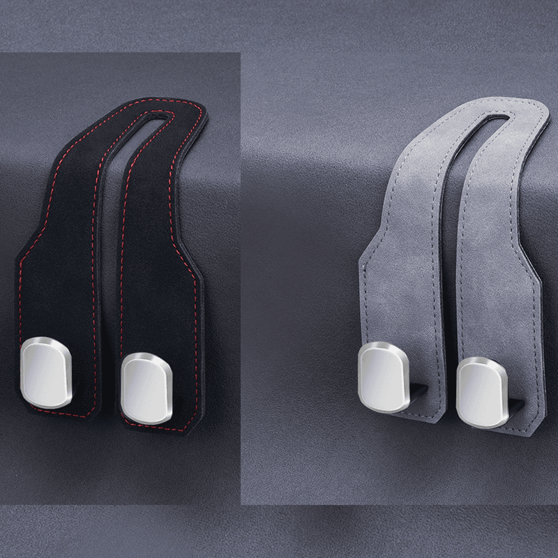 2-piece Black and Grey ABS Dual-Hook Car Seat Back Hanger - Black Grey Abs