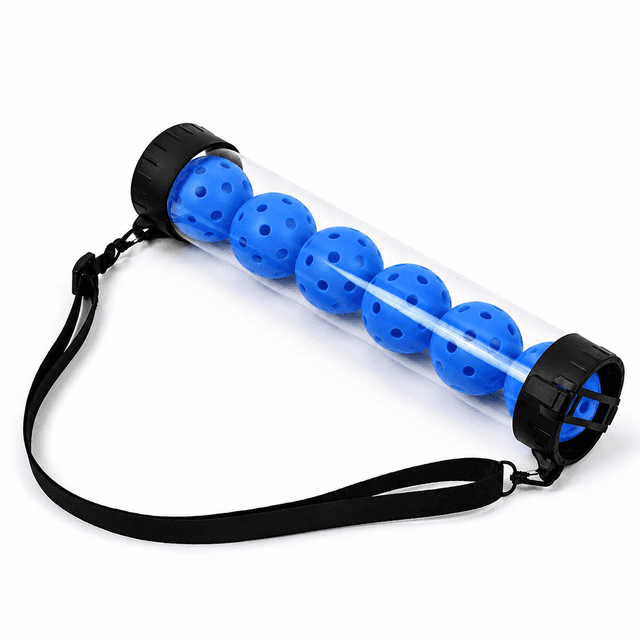 Portable Pickleball Retriever Tube & 6-Piece Blue 74mm 40-Hole Pickleballs